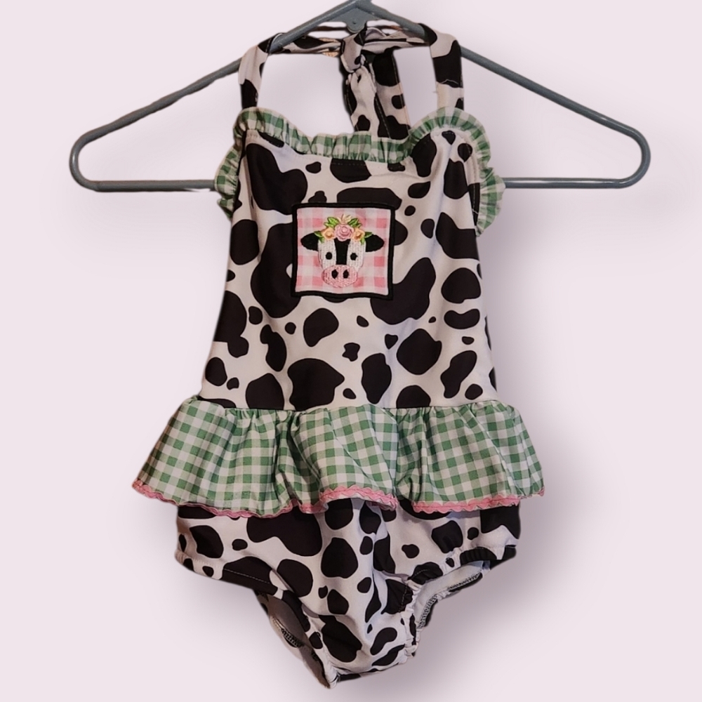 Honey Bean Charming Cow Print Kids Swim One Piece